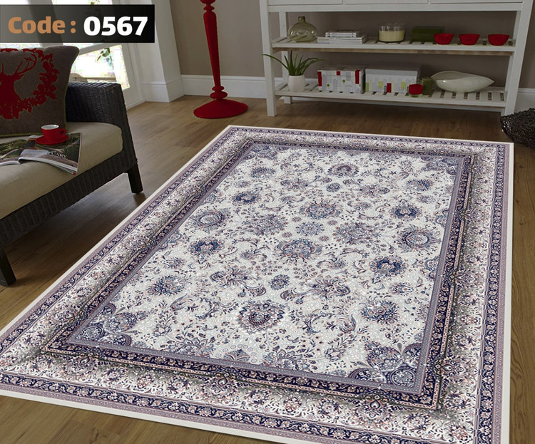 کاورفرش روفرشی دورکشدار گوشه لیفه ای لاکی ، آبی و متنوع کد 0567