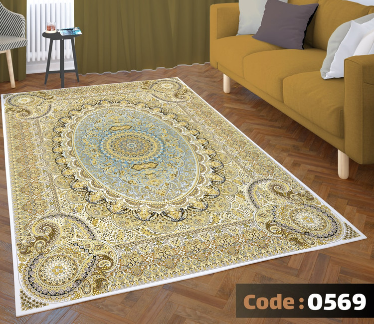 کاورفرش روفرشی دورکشدار گوشه لیفه ای لاکی ، آبی و متنوع کد 0569