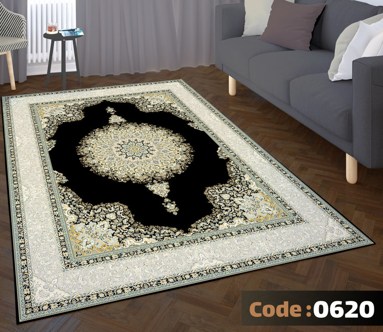 کاورفرش روفرشی دورکشدار گوشه لیفه ای لاکی ، آبی و متنوع کد 0620