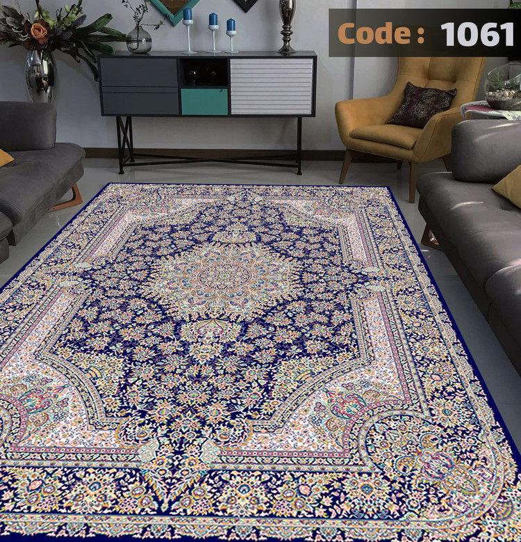 کاورفرش روفرشی دورکشدار گوشه لیفه ای لاکی ، آبی و متنوع کد 1061