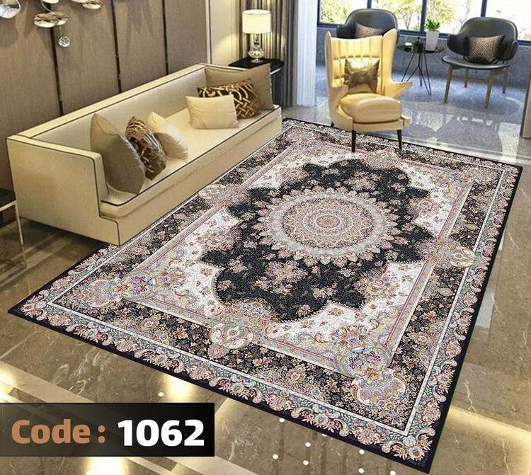 کاورفرش روفرشی دورکشدار گوشه لیفه ای لاکی ، آبی و متنوع کد 1062