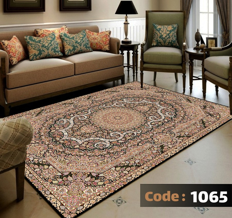 کاورفرش روفرشی دورکشدار گوشه لیفه ای لاکی ، آبی و متنوع کد 1065