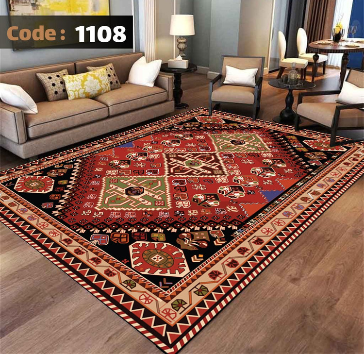 کاورفرش روفرشی دورکشدار گوشه لیفه ای لاکی ، آبی و متنوع کد 1108