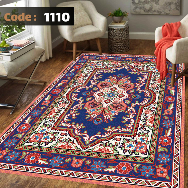 کاورفرش روفرشی دورکشدار گوشه لیفه ای لاکی ، آبی و متنوع کد 1110