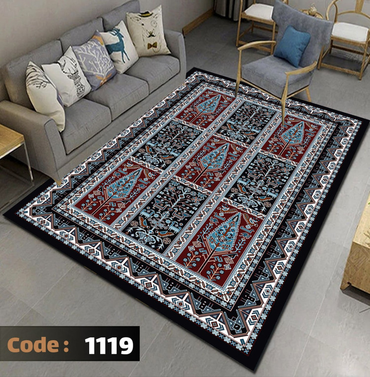 کاورفرش روفرشی دورکشدار گوشه لیفه ای لاکی ، آبی و متنوع کد 1119