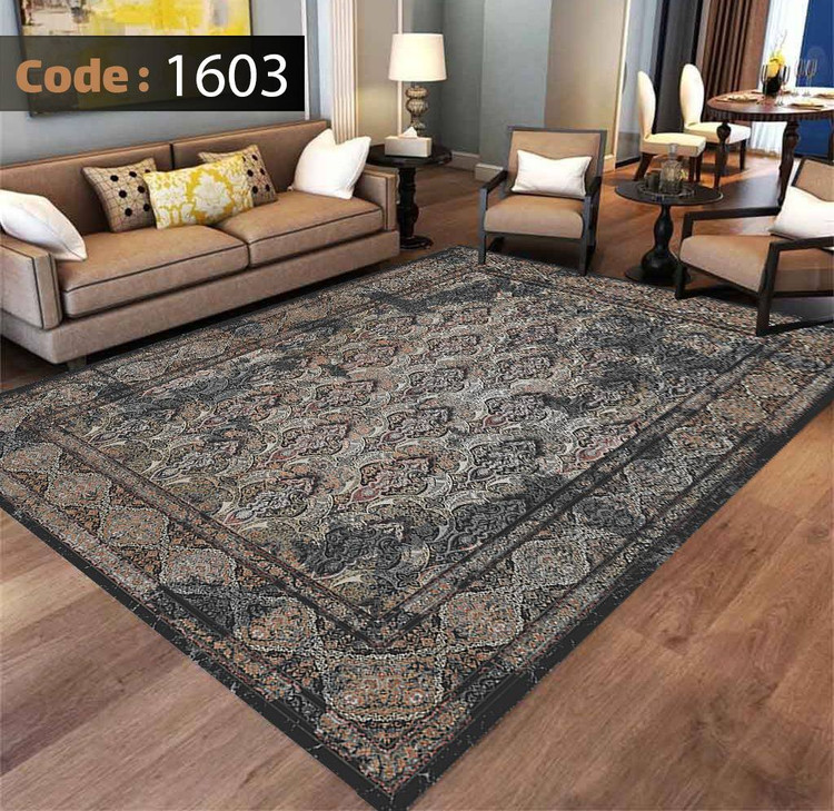 کاورفرش روفرشی دورکشدار گوشه لیفه ای لاکی ، آبی و متنوع کد 1603