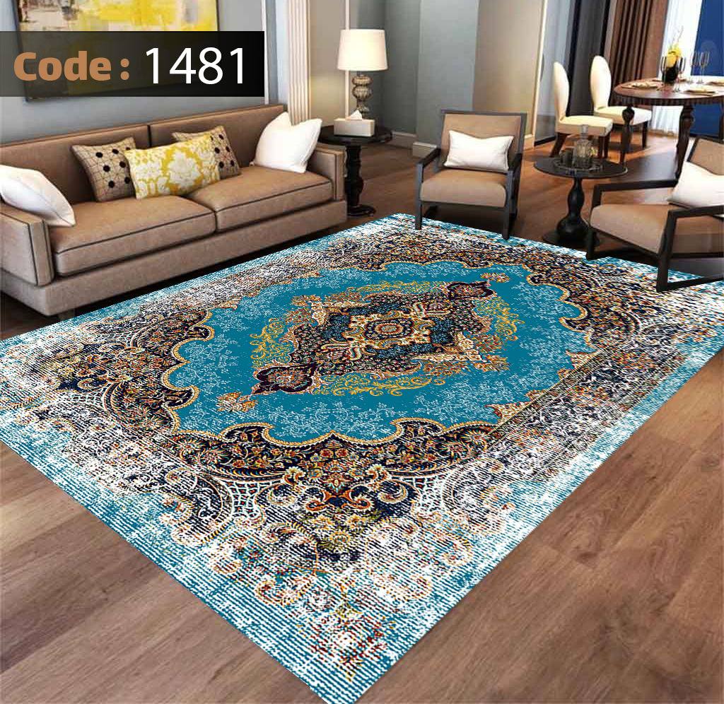 کاورفرش روفرشی دورکشدار گوشه لیفه ای لاکی ، آبی و متنوع کد 1481
