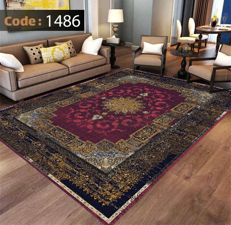 کاورفرش روفرشی دورکشدار گوشه لیفه ای لاکی ، آبی و متنوع کد 1486