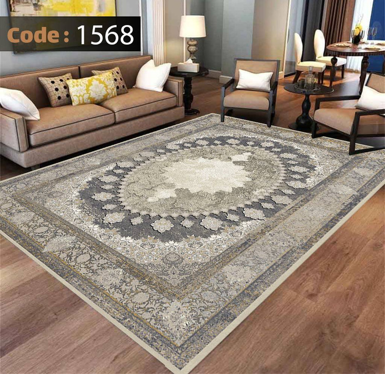 کاورفرش روفرشی دورکشدار گوشه لیفه ای طوسی کرم کد 1568