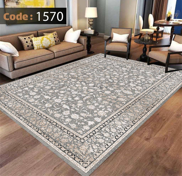 کاورفرش روفرشی دورکشدار گوشه لیفه ای طوسی کرم کد 1570
