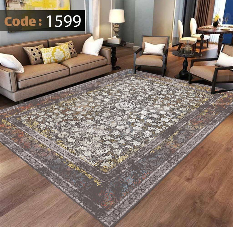 کاورفرش روفرشی دورکشدار گوشه لیفه ای طوسی کرم کد 1599
