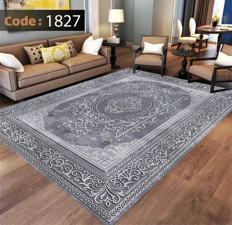 کاورفرش روفرشی دورکشدار گوشه لیفه ای طوسی کرم کد 1827