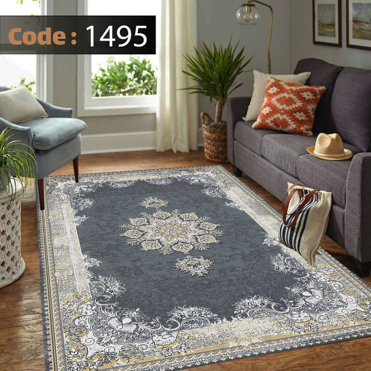 کاورفرش روفرشی دورکشدار گوشه لیفه ای طوسی کرم کد 1495