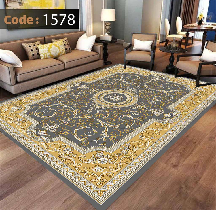 کاورفرش روفرشی دورکشدار گوشه لیفه ای طوسی کرم کد 1578