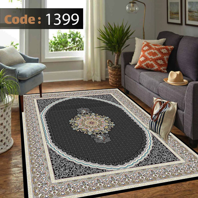کاورفرش روفرشی دورکشدار گوشه لیفه ای طوسی کرم کد 1399