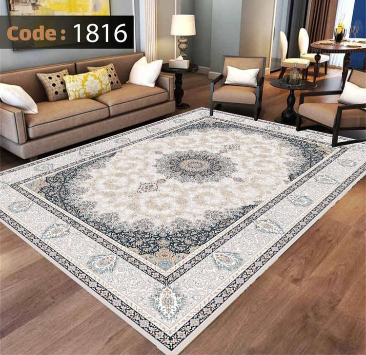 کاورفرش روفرشی دورکشدار گوشه لیفه ای طوسی کرم کد 1816