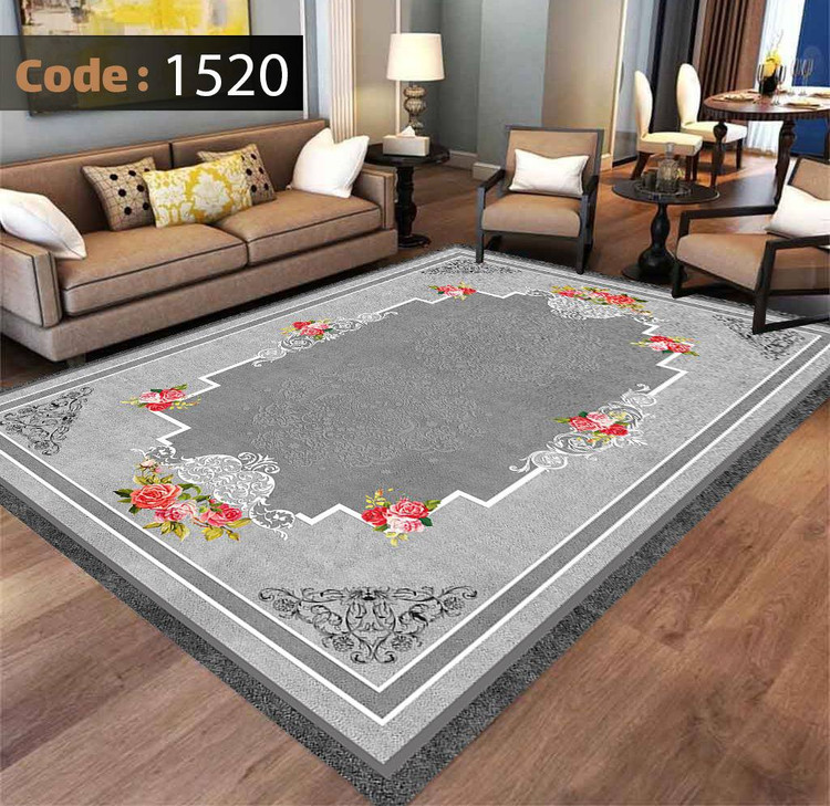 کاورفرش روفرشی دورکشدار گوشه لیفه ای طوسی کرم کد 1520