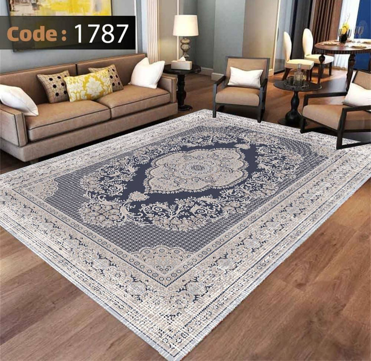 کاورفرش روفرشی دورکشدار گوشه لیفه ای طوسی کرم کد 1787