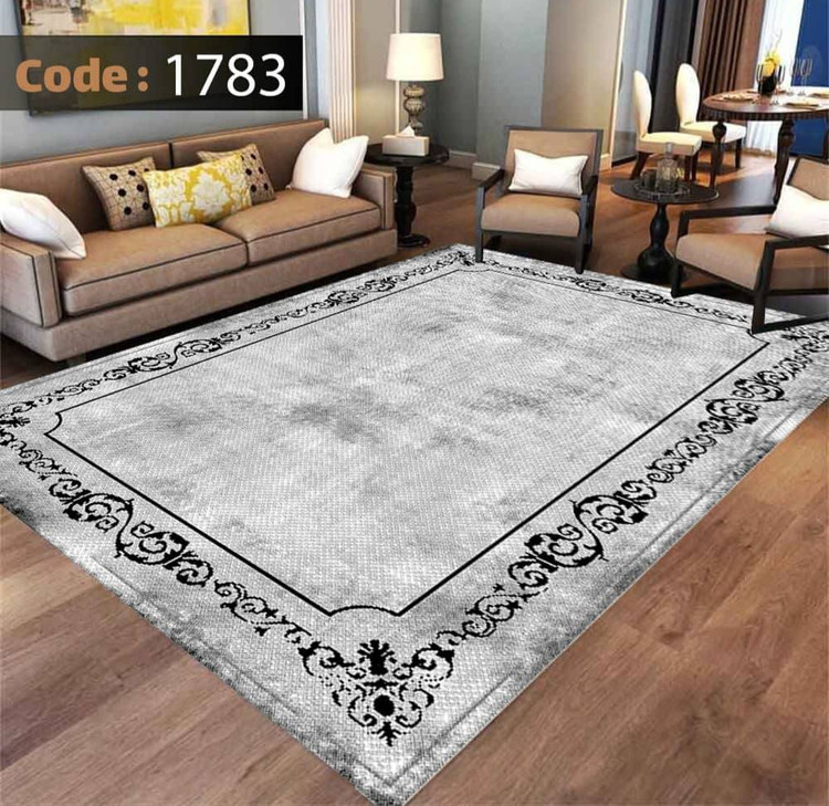 کاورفرش روفرشی دورکشدار گوشه لیفه ای طوسی کرم کد 1783