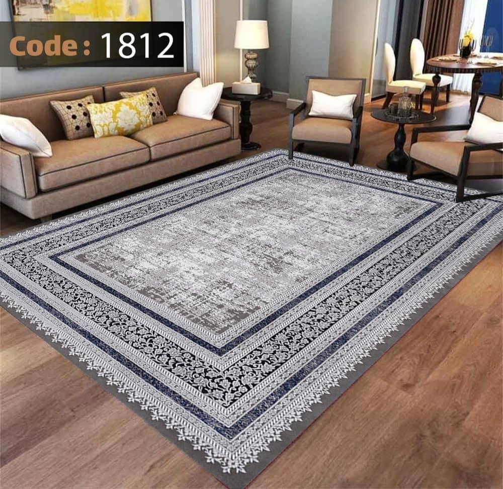کاورفرش روفرشی دورکشدار گوشه لیفه ای طوسی کرم کد 1812 - 4 متری
