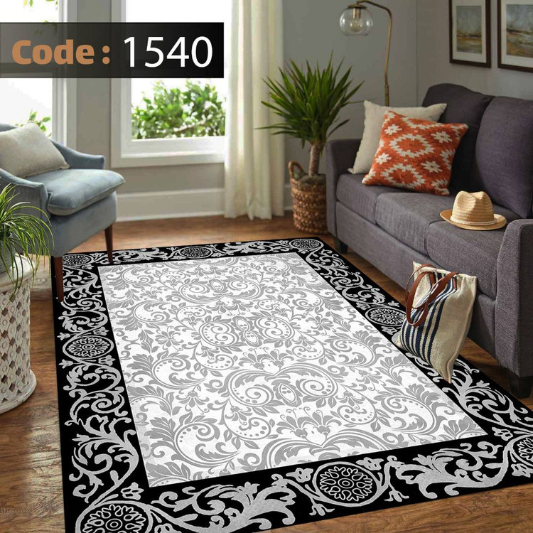 کاورفرش روفرشی دورکشدار گوشه لیفه ای طوسی کرم کد 1540