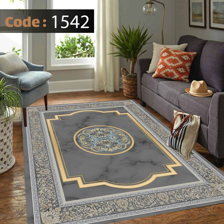 کاورفرش روفرشی دورکشدار گوشه لیفه ای طوسی کرم کد 1542