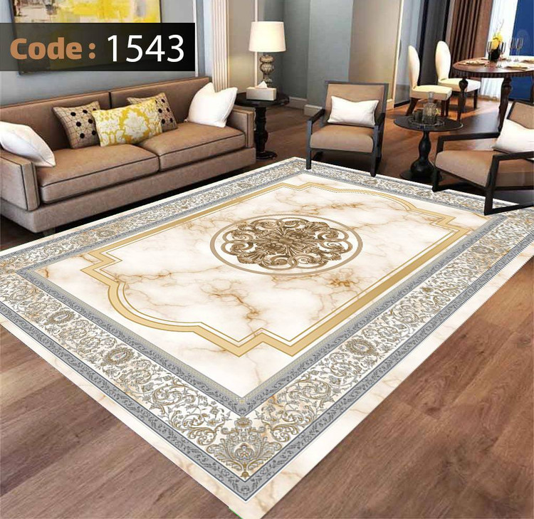 کاورفرش روفرشی دورکشدار گوشه لیفه ای طوسی کرم کد 1543
