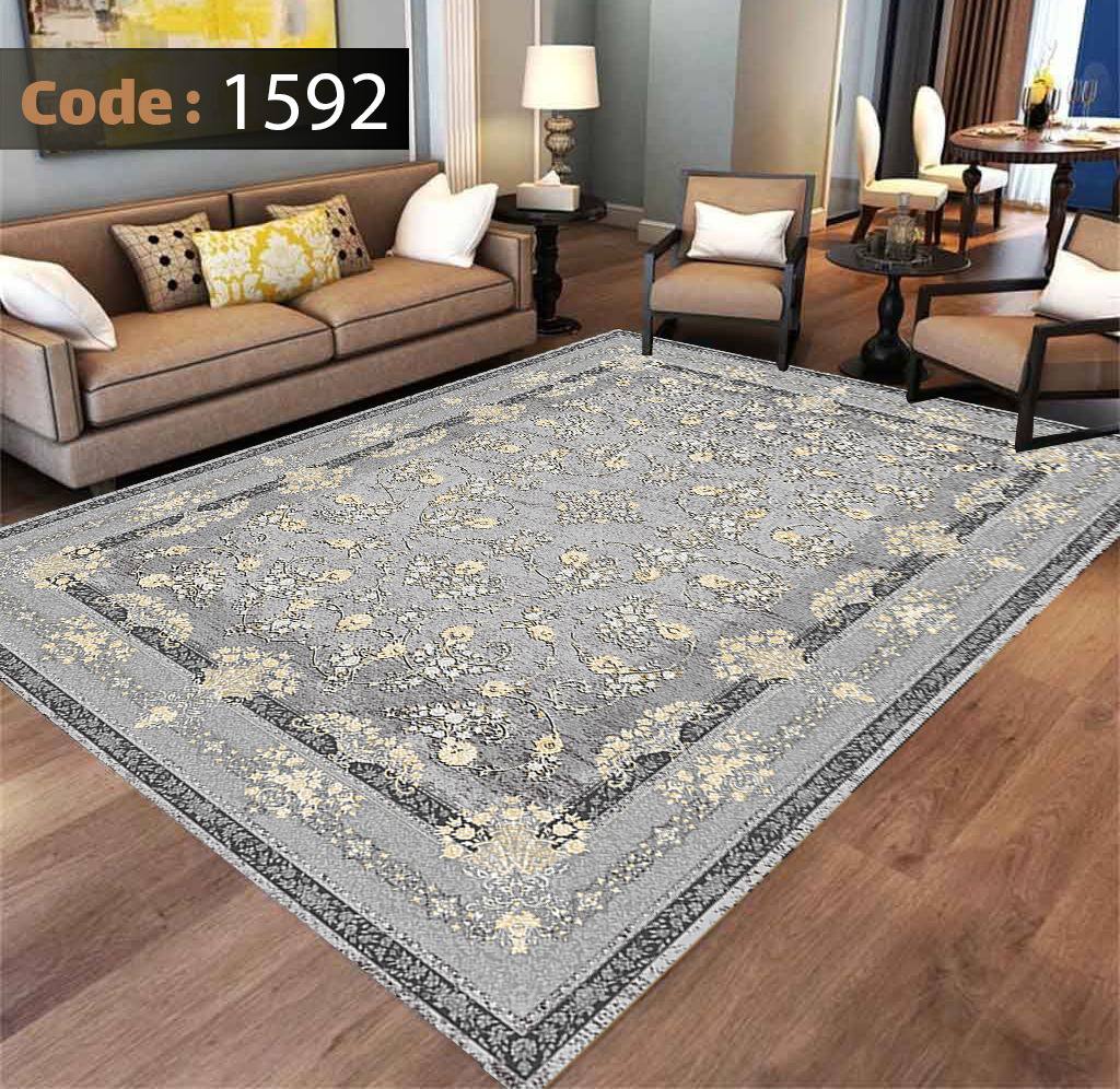 کاورفرش روفرشی دورکشدار گوشه لیفه ای طوسی کرم کد 1592