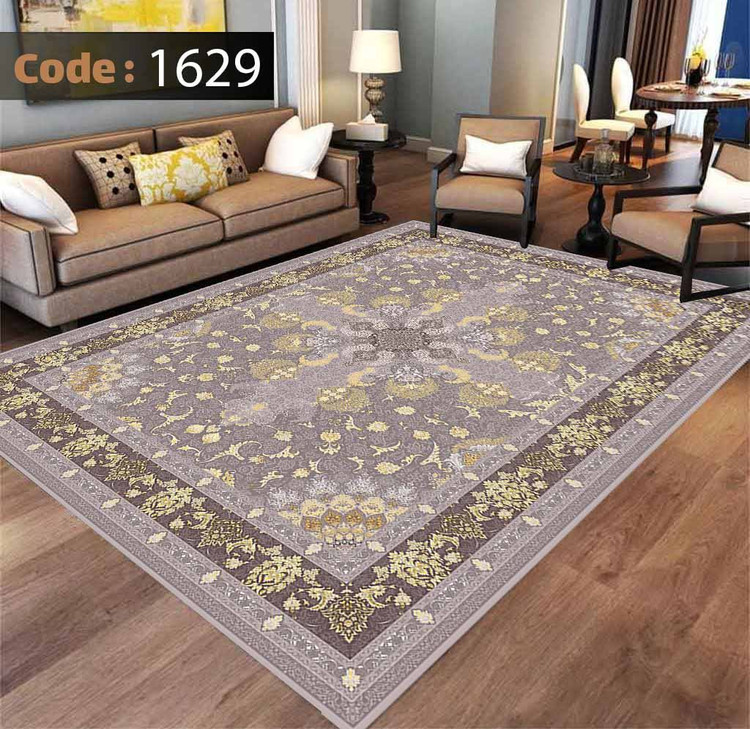کاورفرش روفرشی دورکشدار گوشه لیفه ای طوسی کرم کد 1629