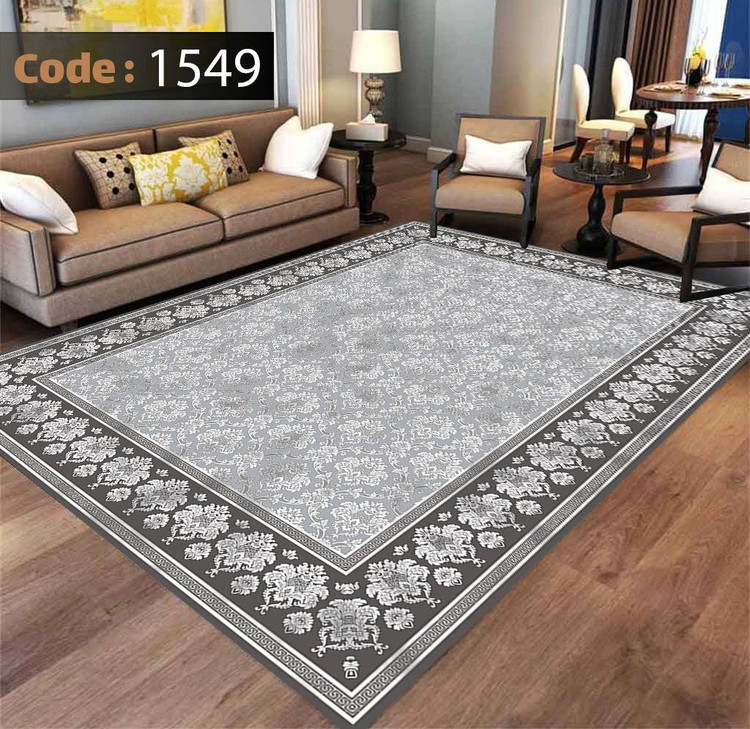 کاورفرش روفرشی دورکشدار گوشه لیفه ای طوسی کرم کد 1549