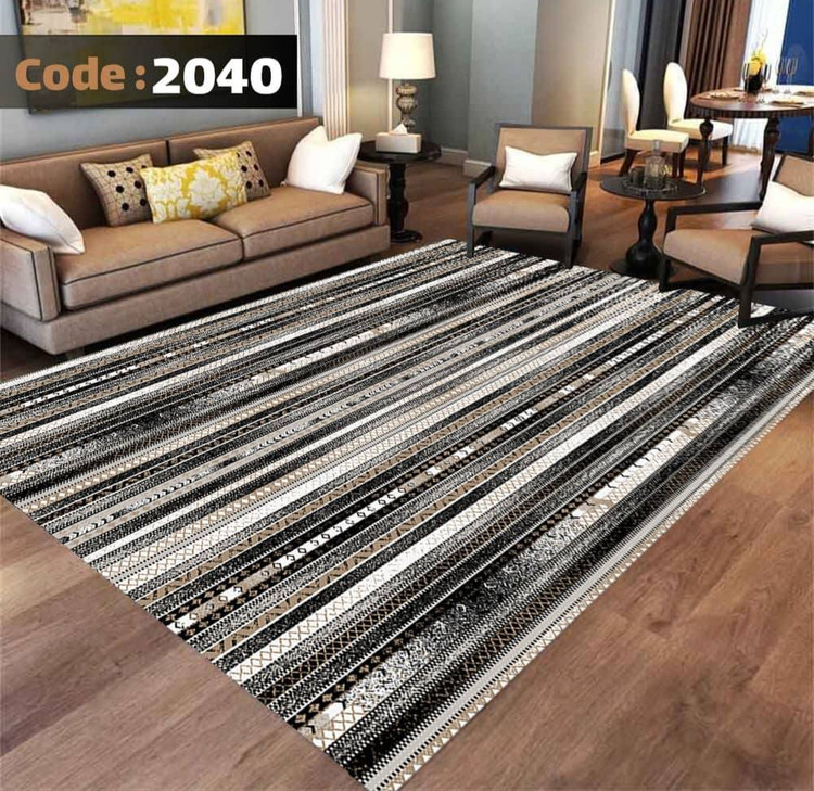 کاورفرش روفرشی دورکشدار گوشه لیفه ای طوسی کرم کد 2040