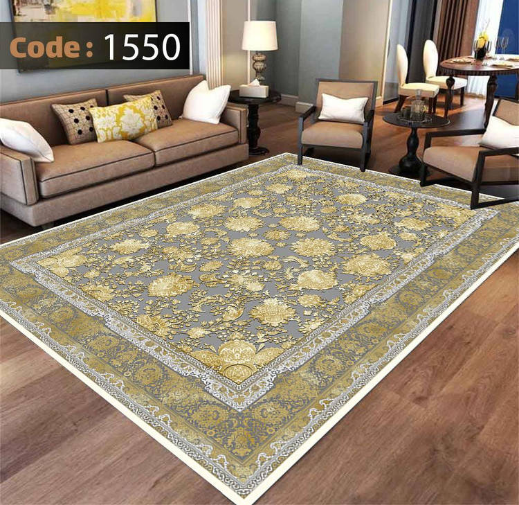 کاورفرش روفرشی دورکشدار گوشه لیفه ای طوسی کرم کد 1550