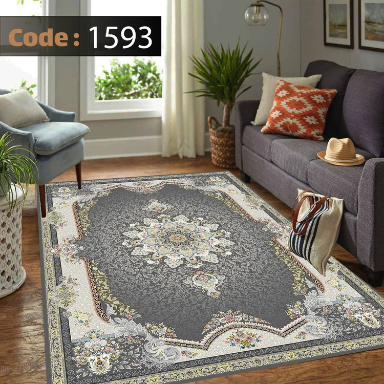 کاورفرش روفرشی دورکشدار گوشه لیفه ای طوسی کرم کد 1593