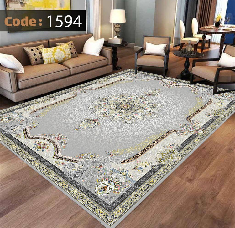 کاورفرش روفرشی دورکشدار گوشه لیفه ای طوسی کرم کد 1594