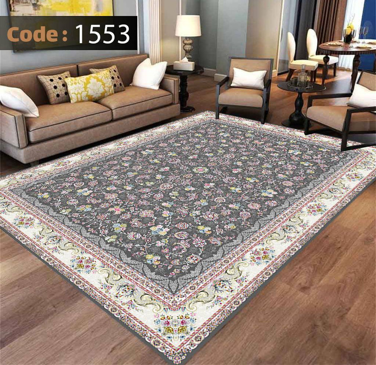 کاورفرش روفرشی دورکشدار گوشه لیفه ای طوسی کرم کد 1553