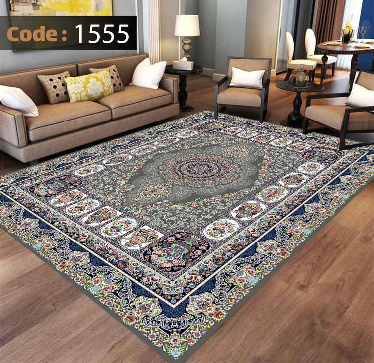 کاورفرش روفرشی دورکشدار گوشه لیفه ای طوسی کرم کد 1555