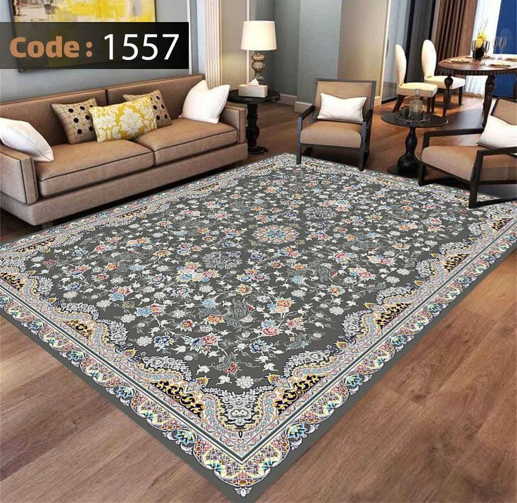 کاورفرش روفرشی دورکشدار گوشه لیفه ای طوسی کرم کد 1557