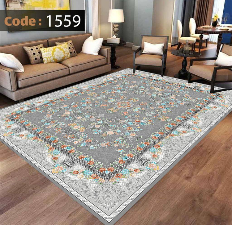 کاورفرش روفرشی دورکشدار گوشه لیفه ای طوسی کرم کد 1559