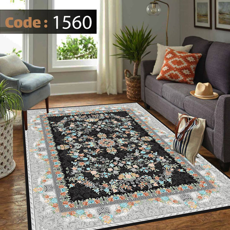 کاورفرش روفرشی دورکشدار گوشه لیفه ای طوسی کرم کد 1560