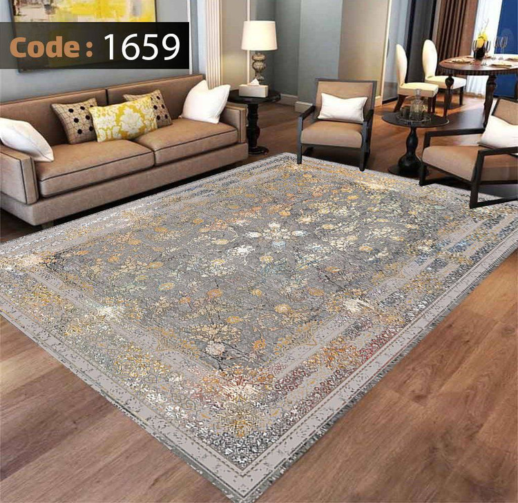 کاورفرش روفرشی دورکشدار گوشه لیفه ای طوسی کرم کد 1659