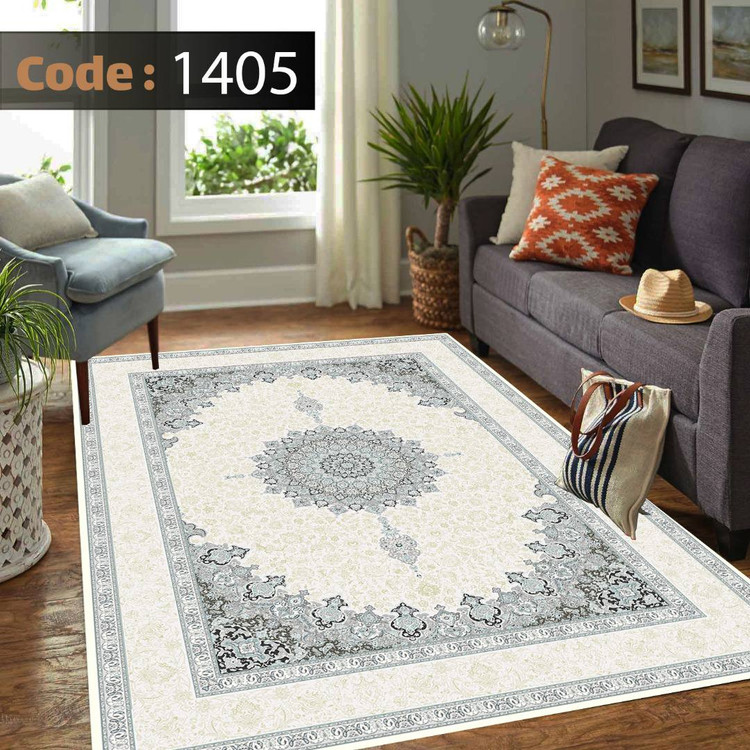 کاورفرش روفرشی دورکشدار گوشه لیفه ای طوسی کرم کد 1405