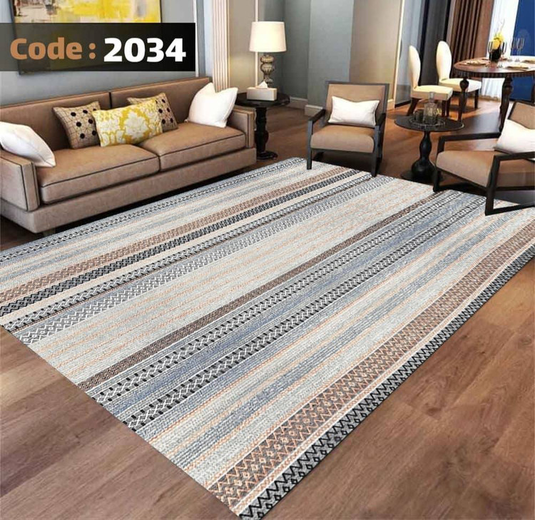 کاورفرش روفرشی دورکشدار گوشه لیفه ای طوسی کرم کد 2034
