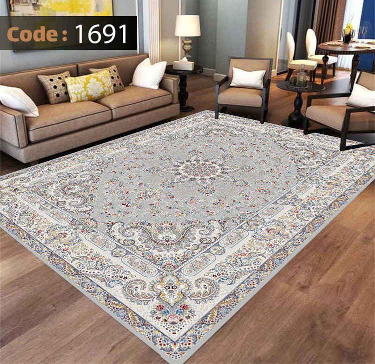 کاورفرش روفرشی دورکشدار گوشه لیفه ای طوسی کرم کد 1691