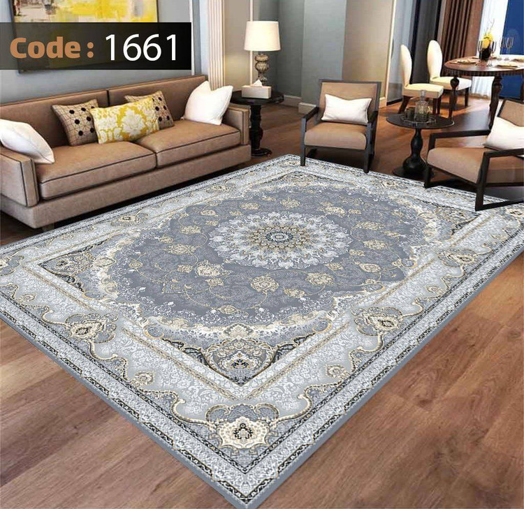 کاورفرش روفرشی دورکشدار گوشه لیفه ای طوسی کرم کد 1661