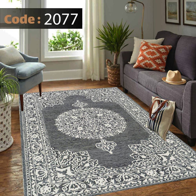 کاورفرش روفرشی دورکشدار گوشه لیفه ای طوسی کرم کد 2077