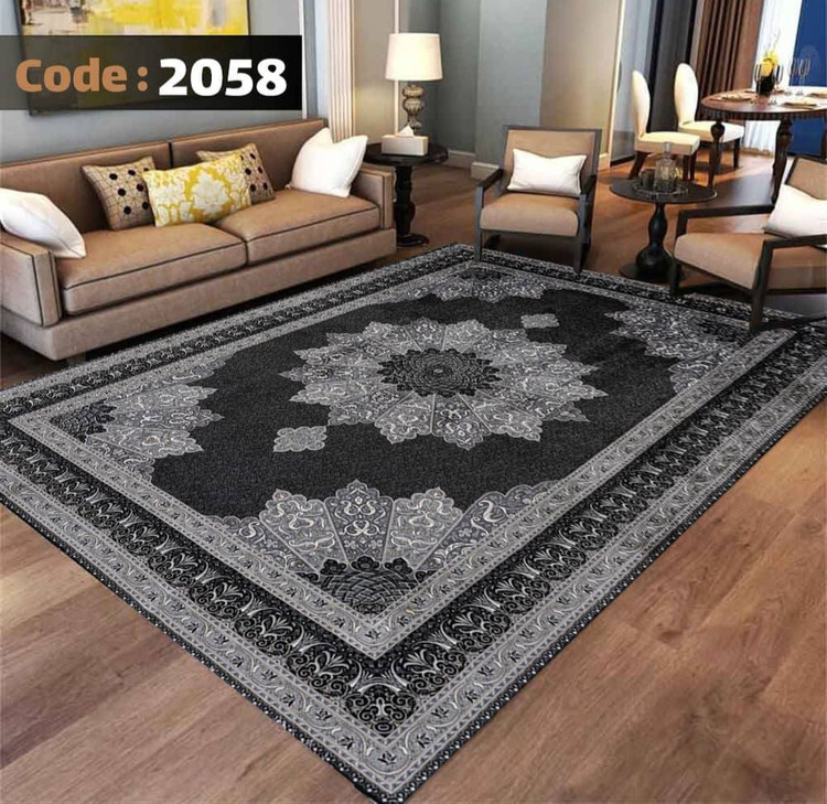 کاورفرش روفرشی دورکشدار گوشه لیفه ای طوسی کرم کد 2058