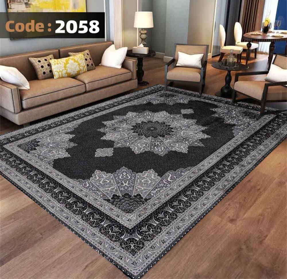 کاورفرش روفرشی دورکشدار گوشه لیفه ای طوسی کرم کد 2058