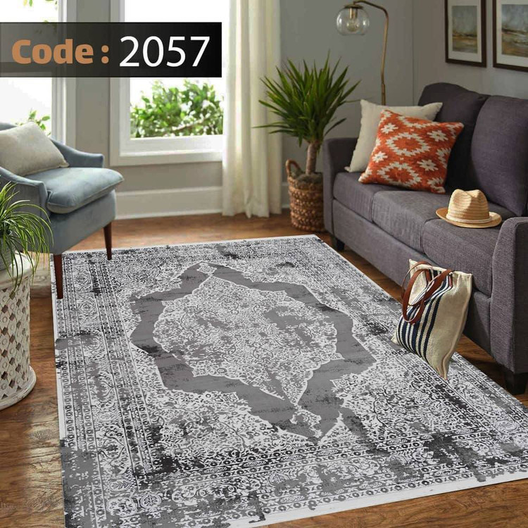 کاورفرش روفرشی دورکشدار گوشه لیفه ای طوسی کرم کد 2057