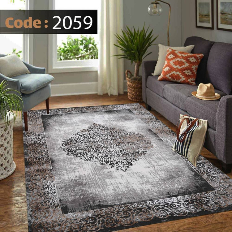 کاورفرش روفرشی دورکشدار گوشه لیفه ای طوسی کرم کد 2059