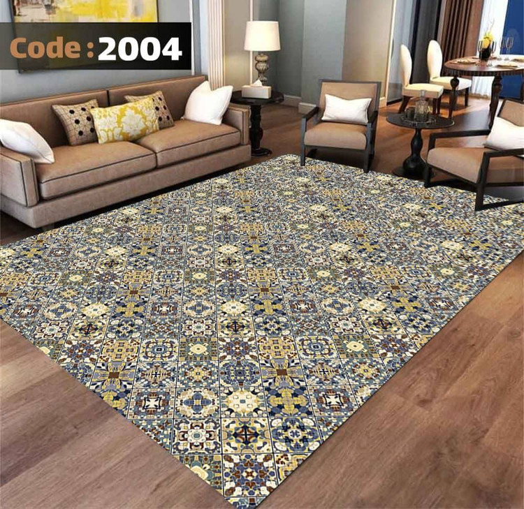 کاورفرش روفرشی دورکشدار گوشه لیفه ای طوسی کرم کد 2004